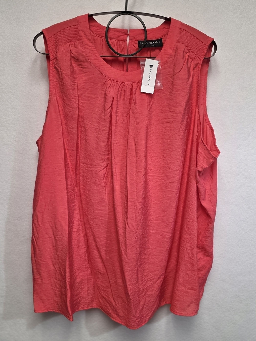Lane Bryant Smocked Shoulder Crew Neck Tank Coral Sleeveless Tank Top Size 24